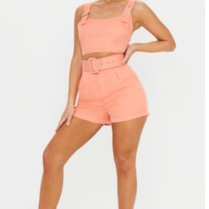 Coral Woven Buckle Crop Top